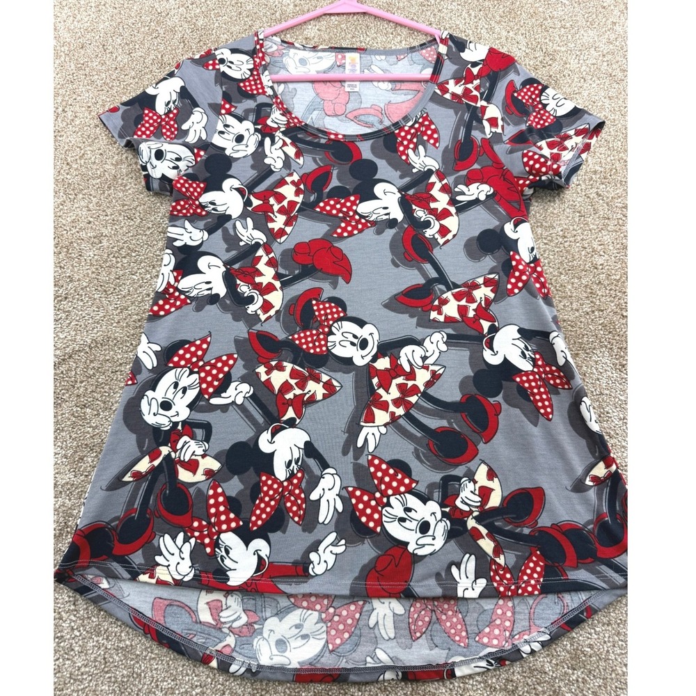 LuLaRoe Disney Minnie Mouse Tunic Top Gray Red XXS High Low T-Shirt Polka Dot